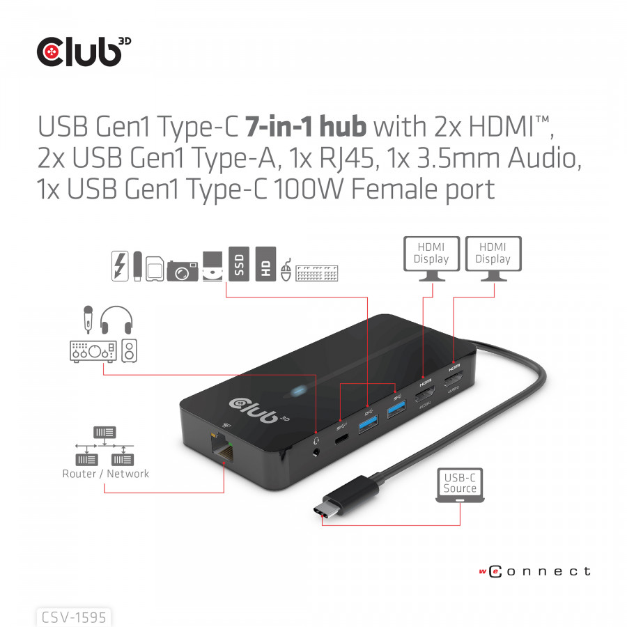 Club 3D CSV-1595 USB Gen1 Type-C 7-in-1 hub