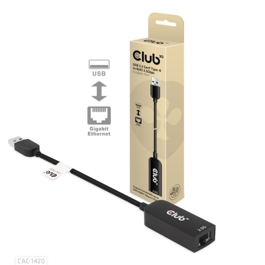 Karta sieciowa Club3D CAC-1420 (USB 3.2 Gen1 Type A to RJ45 2.5Gbps Adapter)