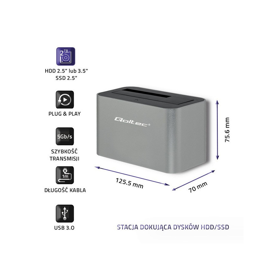 QOLTEC STACJA DOKUJĄCA HDD/SSD | 2.5"/3.5" SATA | USB 3.0