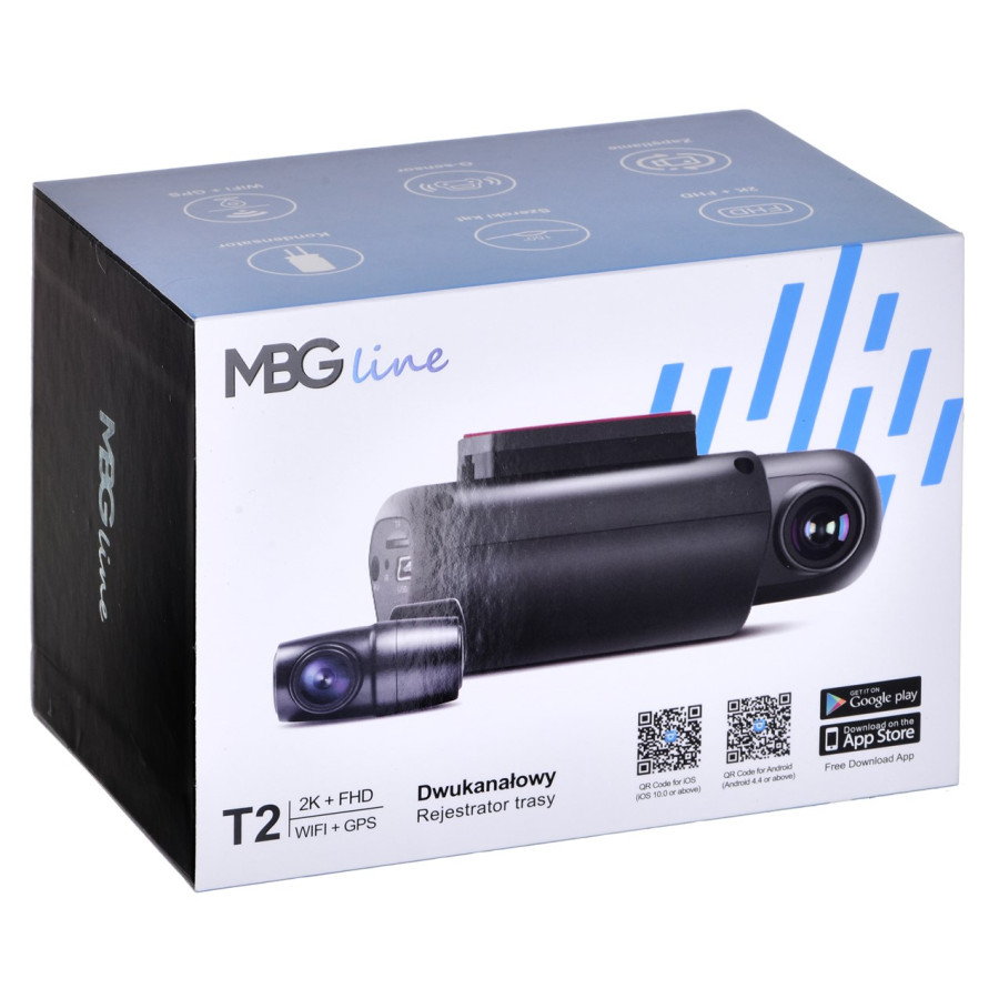 Wideorejestrator MBG Line T2   2K+FHD GPS WIFI