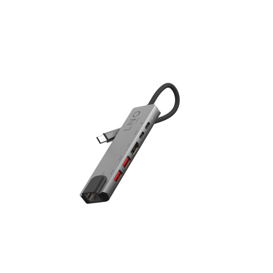 LINQ HUB USB-C 6IN1 PRO MULTIPORT (HDMI 2.0 4K/60HZ, USB-C PD 100 W DO ZASILANIA, USB-C 3.2, 2X USB-A 3.2, GBIT ETHERNET)