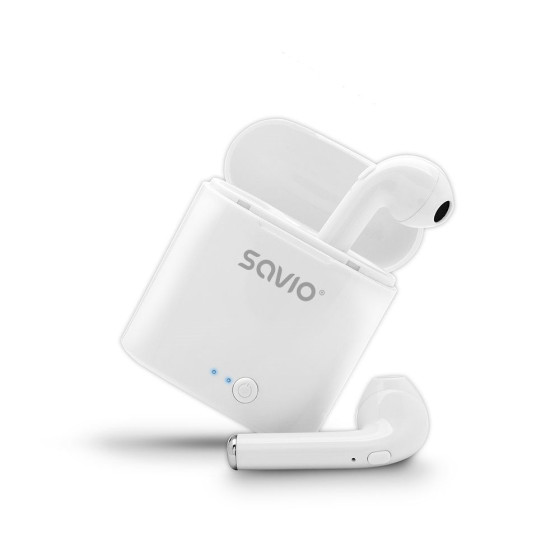 Słuchawki bezprzewodowe SAVIO TWS-01 (douszne  bezprzewodowe, Bluetooth  z wbudowanym mikrofonem  kolor biały