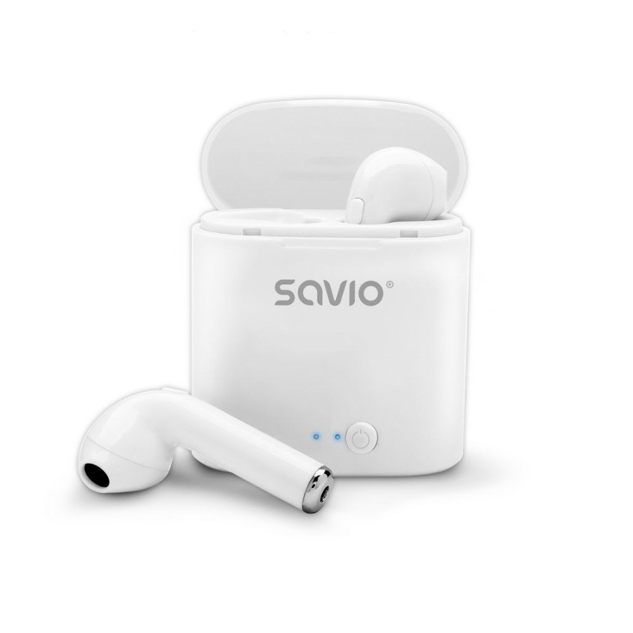Słuchawki bezprzewodowe SAVIO TWS-01 (douszne  bezprzewodowe, Bluetooth  z wbudowanym mikrofonem  kolor biały