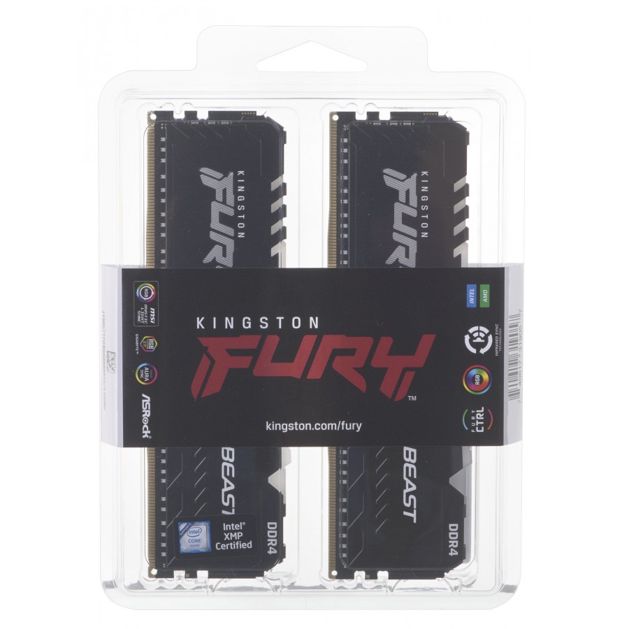 Kingston 32GB 3600MHz DDR4 CL18 DIMM (Kit of 2) FURY Beast RGB KF436C18BBAK2/32