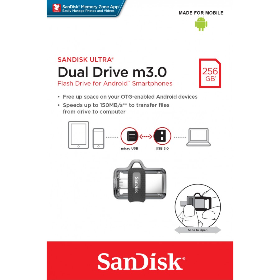 Pendrive SanDisk SDDD3-256G-G46 (256GB  microUSB, USB 3.0  kolor szary)
