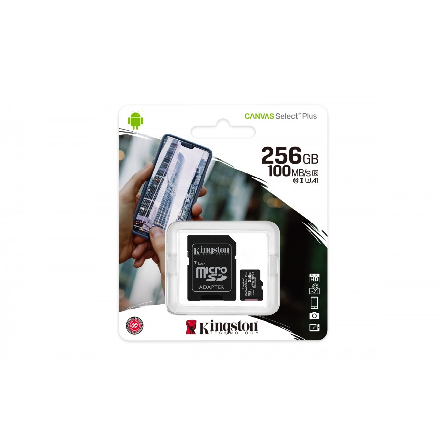 Karta pamięci z adapterem Kingston Canvas Select Plus SDCS2/256GB (256GB  Class 10, Class U1, V10  + adapter)