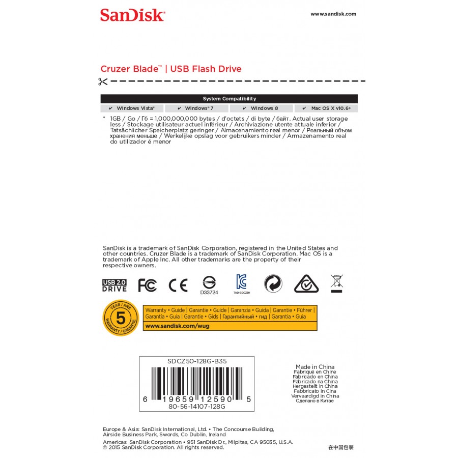 Pendrive SanDisk Cruzer Blade SDCZ50-128G-B35 (128GB  USB 2.0  kolor czarny)