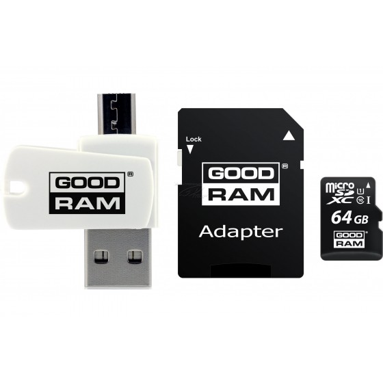 Karta pamięci z adapterem i czytnikiem kart GoodRam All in one M1A4-0640R12 (64GB  Class 10  Adapter, Czytnik kart MicroSDHC, Ka