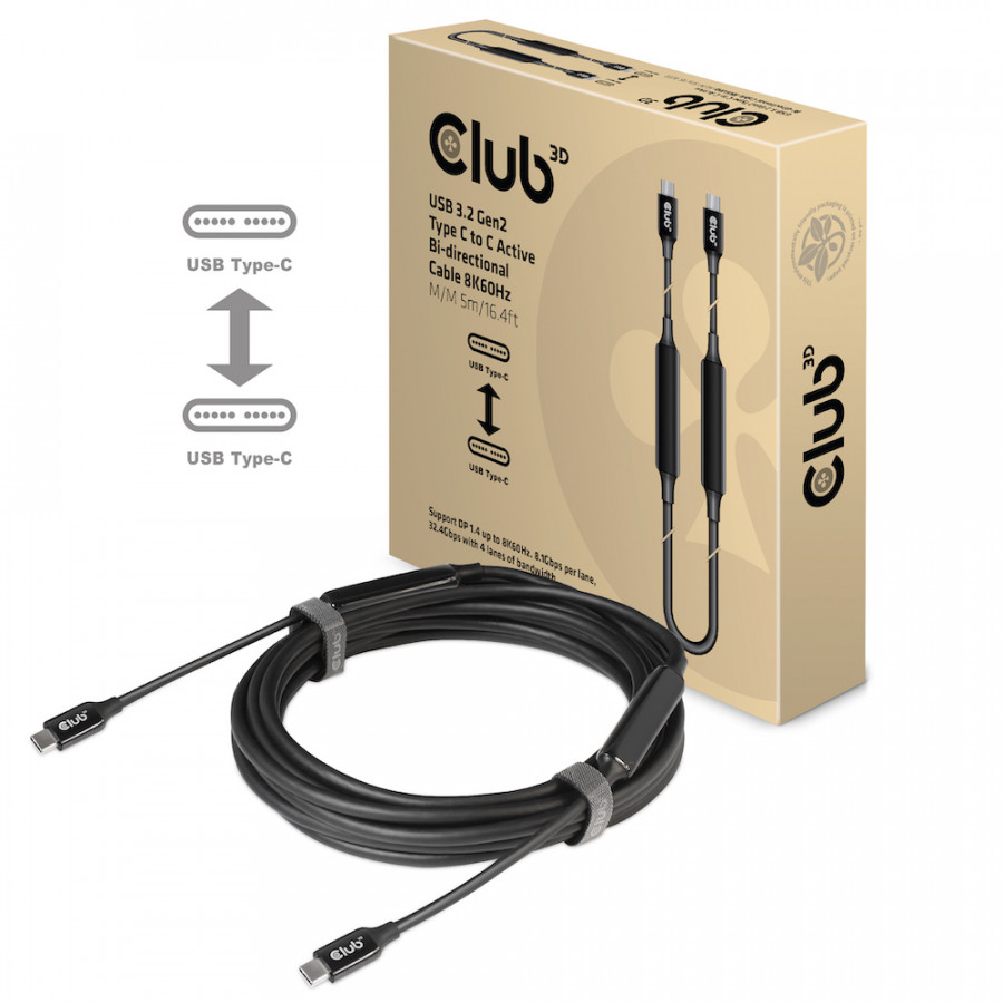 Kabel USB Club3D CAC-1535 (USB 3.2 Gen2 Type C to C Active Bi-directional Cable 8K60Hz M/M 5m)