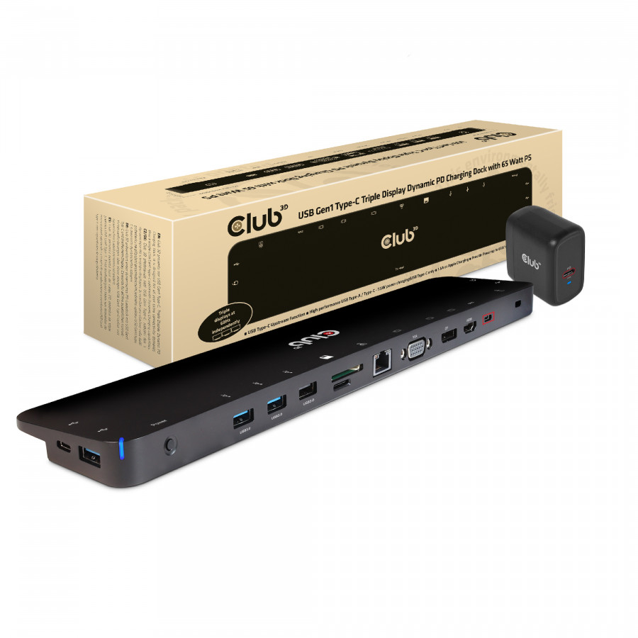 Stacja dokująca Club3D CSV-1564W65 (USB Gen1 Type-C Triple Display Dynamic PD Charging Dock with 65 Watt PS)