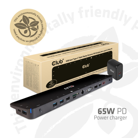 Stacja dokująca Club3D CSV-1564W65 (USB Gen1 Type-C Triple Display Dynamic PD Charging Dock with 65 Watt PS)