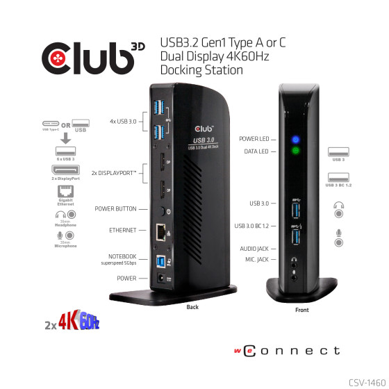 Stacja dokująca Club3D CSV-1460 (SenseVision Dual Display 4K USB 3.0)