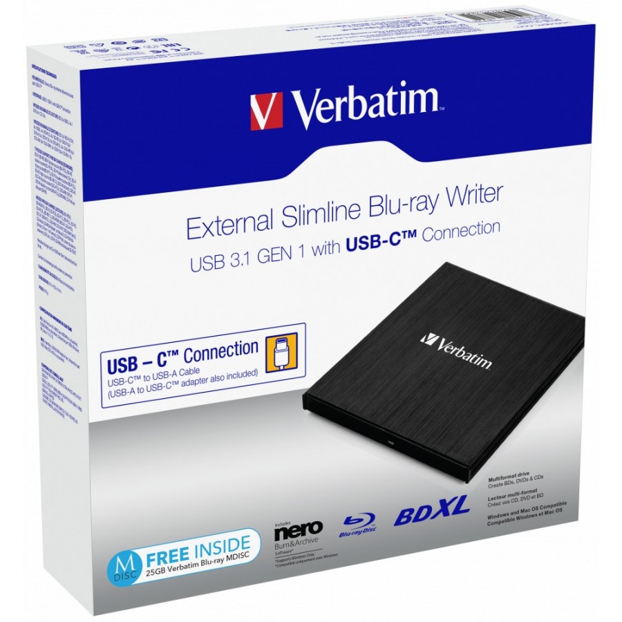 VERBATIM NAPĘD ZEWNĘTRZNY BLU-RAY X4 USB-C 3.1 43889