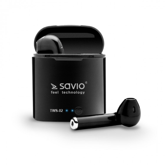 Słuchawki bezprzewodowe SAVIO TWS-02 (douszne  bezprzewodowe, Bluetooth  z wbudowanym mikrofonem  kolor czarny