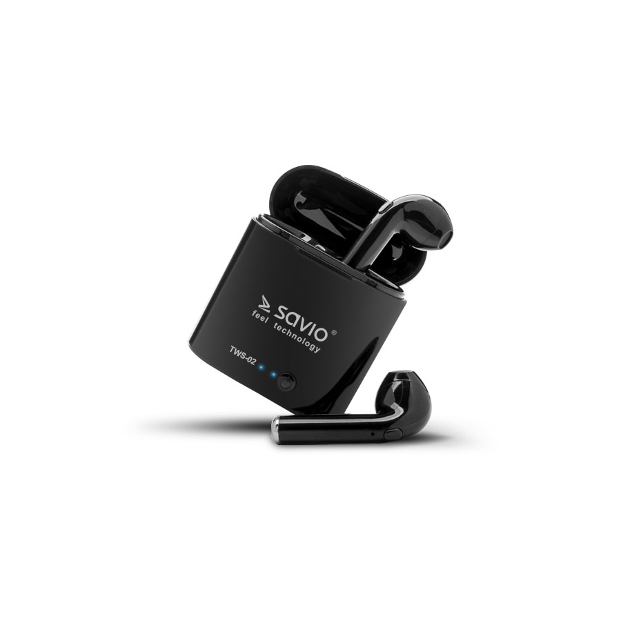 Słuchawki bezprzewodowe SAVIO TWS-02 (douszne  bezprzewodowe, Bluetooth  z wbudowanym mikrofonem  kolor czarny